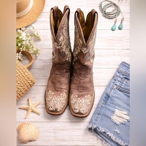 Corral Square Toe Western Boots 9.5W Wide Bone Embroidery